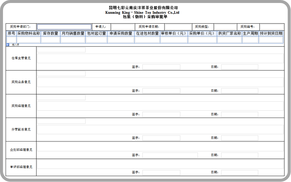 白酒行業(yè)的采購計(jì)劃-oa包裝（物料）采購審批